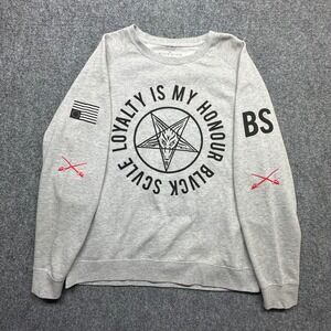 Black Scale Crewneck Sweatshirt Pentagram Graphic Print Long Sleeve Gray Large